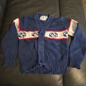 Vintage Kitestrings Soccer Sweater Kids 5 6 Blue Made In USA Button Up